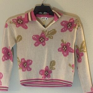 NWT Girls Size 10 Finding Foxtale Floral Pink and Cream Sweater